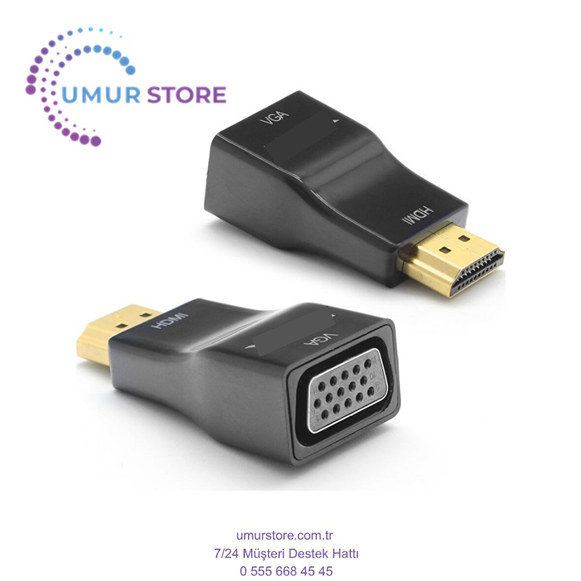 HDMI to VGA Dijital - Analog, Full HD, Altın Uçlu, Tak Çalıştır, Mini Dönüştürücü