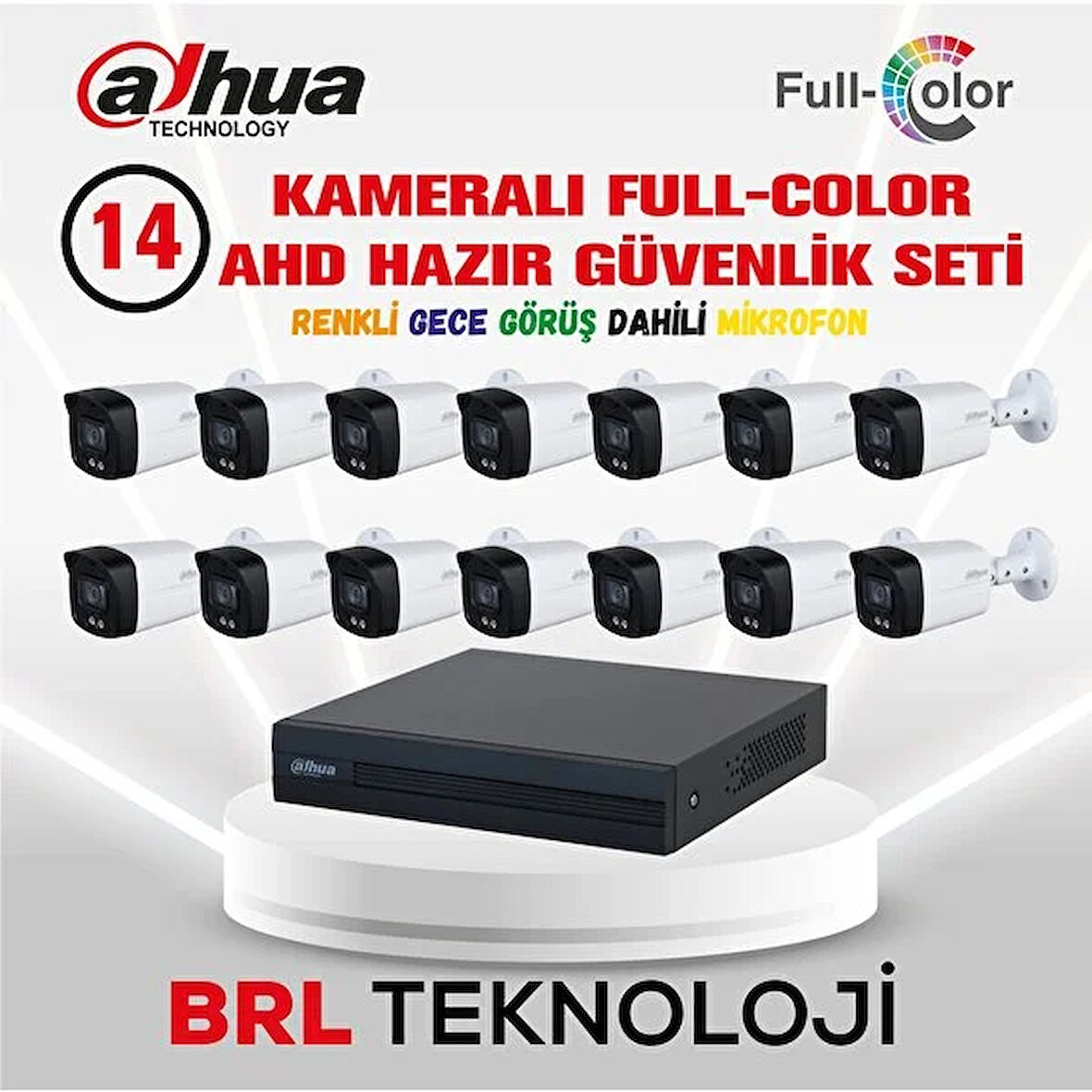 Dahua 14 Kameralı 40 Metre Renkli Gece Görüşlü Fullhd Dahili Mikrofonlu Kamera Seti