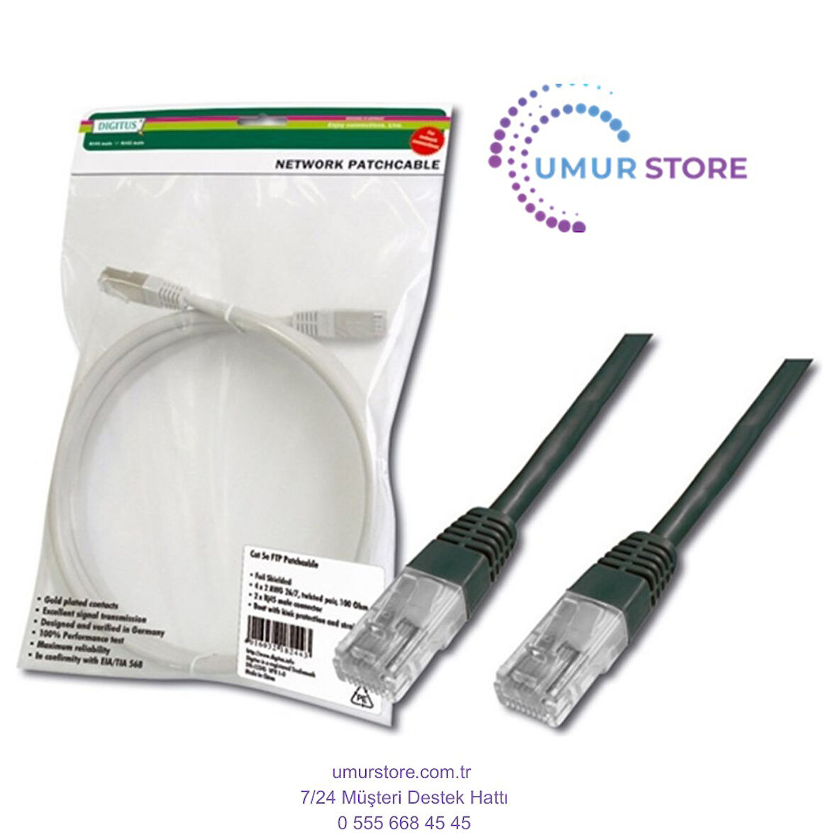 Cat-5e Utp Patch Kablosu, 2 Metre, Awg 26/7, Siyah Renk, 3p Sertifikalı