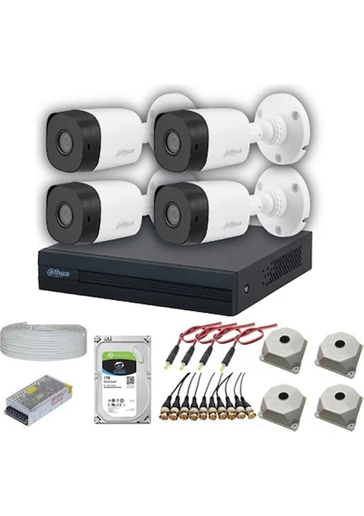 Dahua 4 Kameralı 20 Metre Gece Görüşlü Güvenlik Kamera Seti