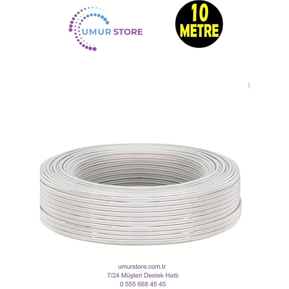 10 Metre Beyaz 2*0,75 Hoparlör Ses Sitemi Kablosu - Hoporlör Elektrik Tesisat Kordon Kablosu