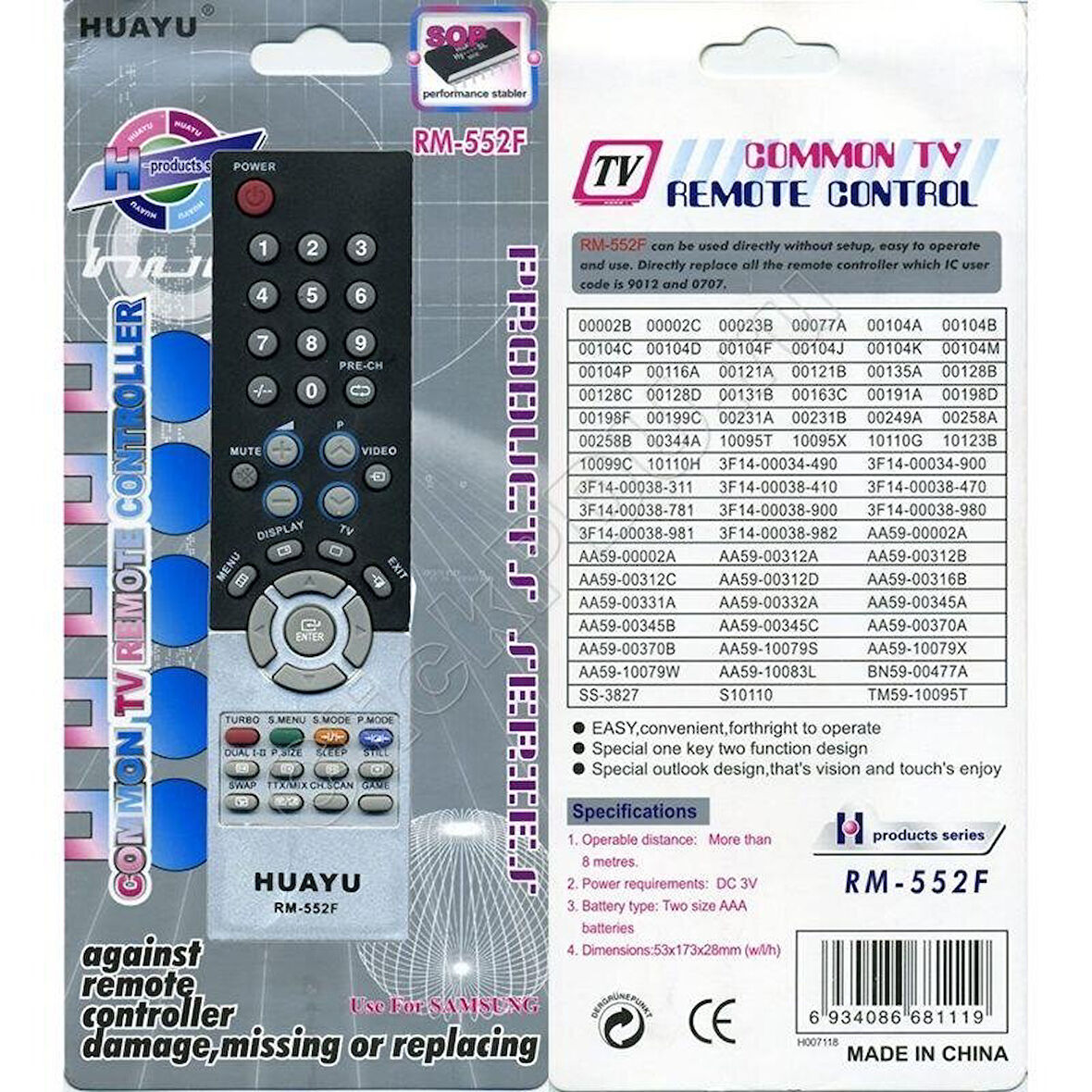 SAMSUNG ile uyumlu RM-552F TÜPLÜ TELEVİZYON KUMANDASI-Üniversal