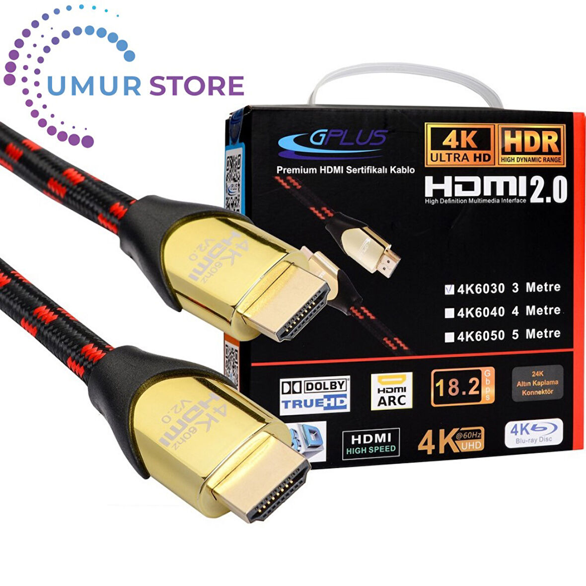 4K60 1 Metre HDMI 2.0 18 Gbps 4K Ultra Hd Premium Sertifikalı 4K 60Hz 26 AWG D-Hdr Hdcp 2.2 Earc Destekli 18 Gbps Yüksek