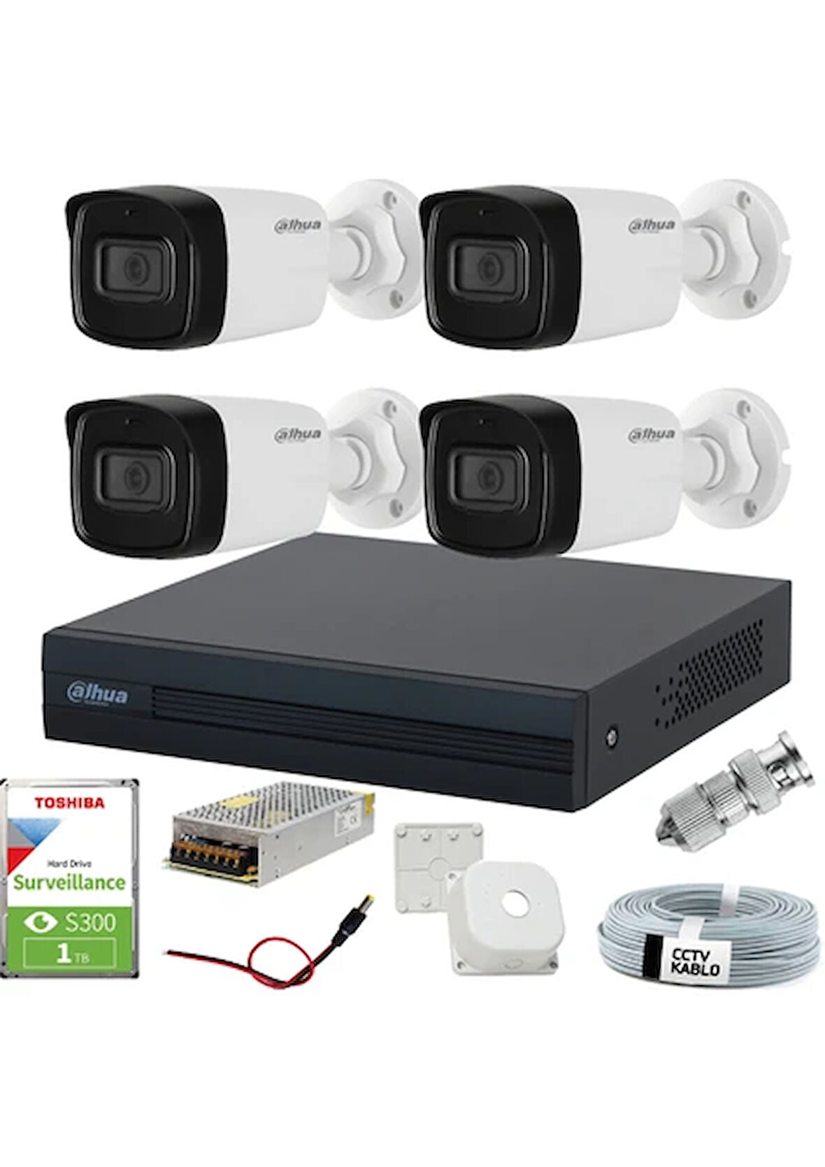 Dahua 4 Kameralı 40 Metre Gece Görüşlü Güvenlik Kamera Seti