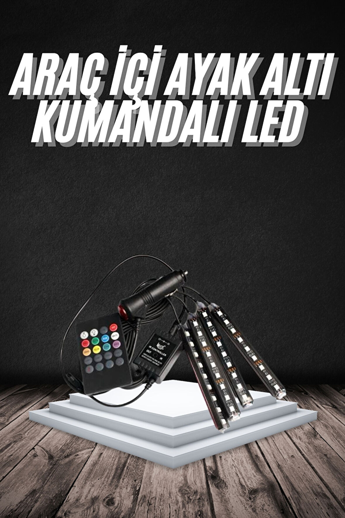 RGB Işıklı Araç İçi Aydınlatma Kumandalı 12'li Led Işık Renk Değiştirebilen