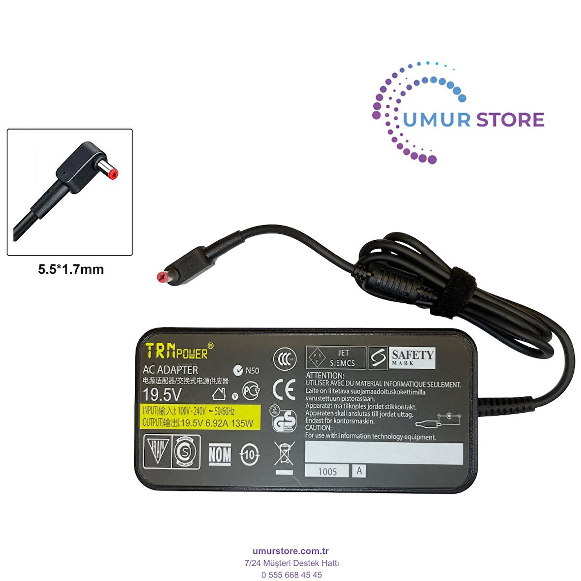 Acer A16-135PIB 5.5x1.7mm Notebook Adaptörü