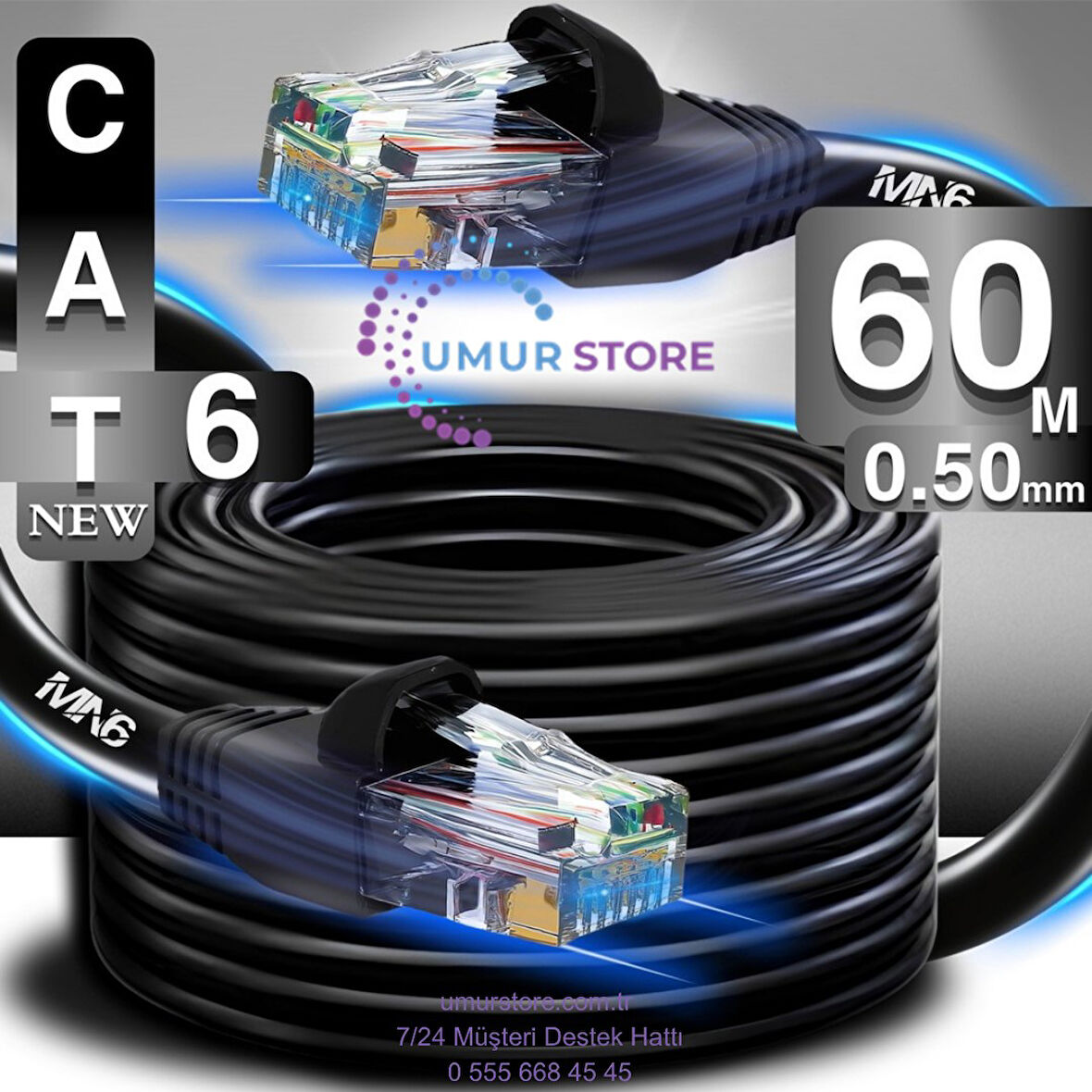 60 Metre Internet Kablosu/0,50mm Utp CAT6 23AWG/ iki Kat Korumalı/iç ve Dış Mekan Uyumlu/ethernet kablosu 60 metre