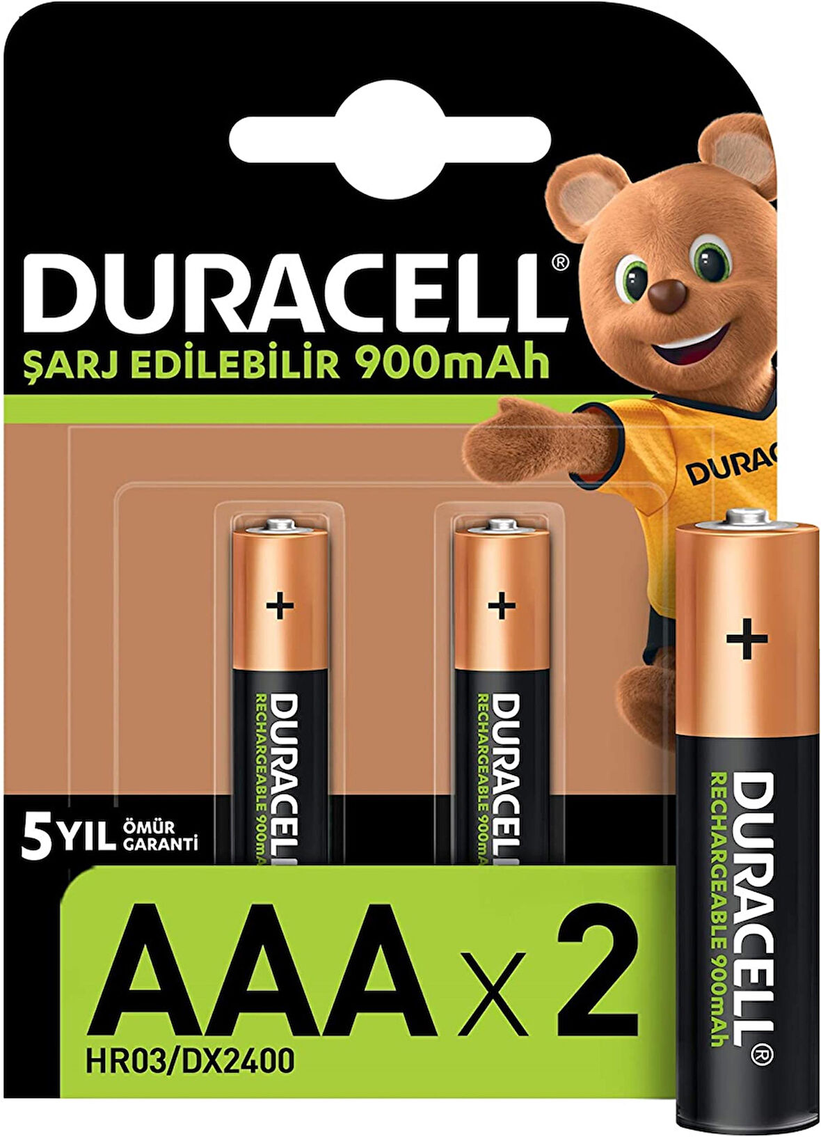 DURACELL İNCE PİL 900 mah.ŞARJLI (2Lİ BLS)