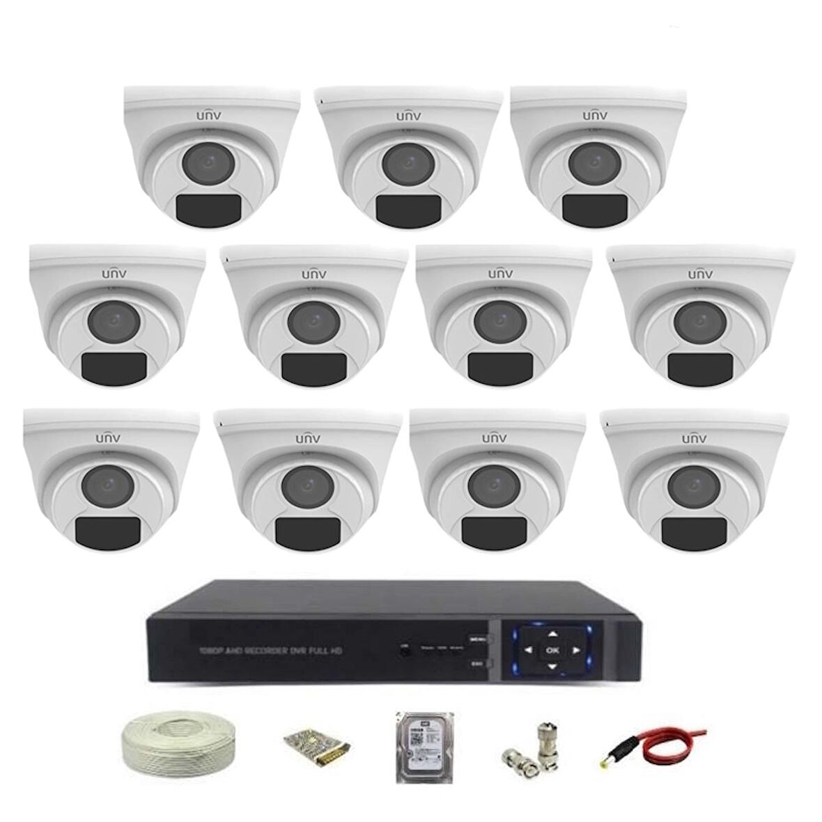 Uniview 2 Megapiksel Full HD 1920x1080 Dome Güvenlik Kamerası 11'li