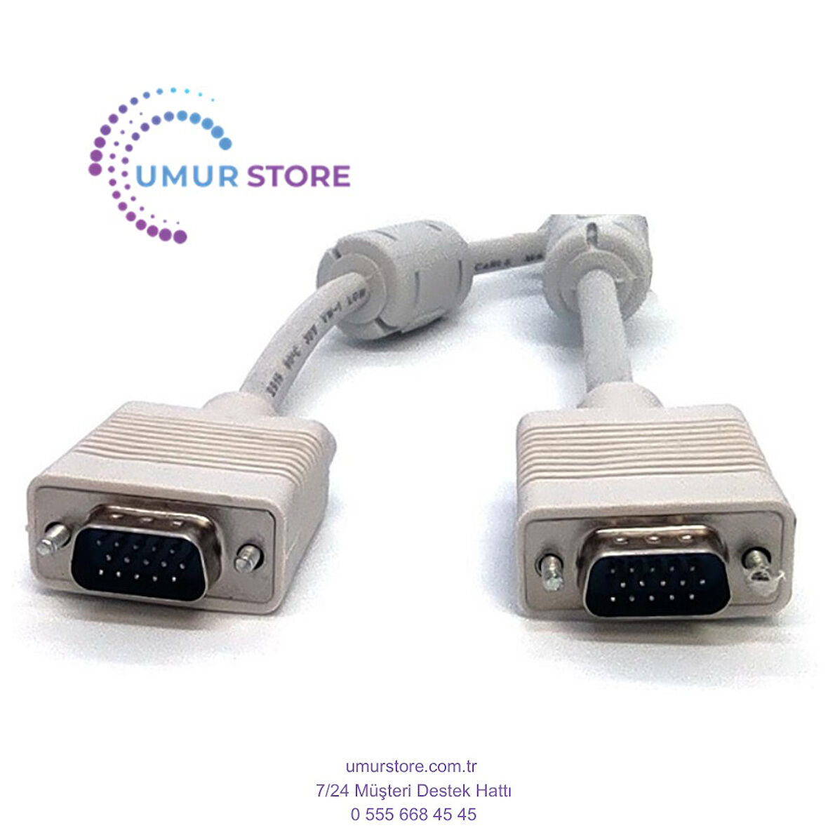 VGA Monitör Kablosu, DSUB 15 erkek DSUB 15 erkek, 3 metre, 3Coax/7C, AWG28, 2x ferrite filtreli, siyah renk Beek VGA 3 mt cable