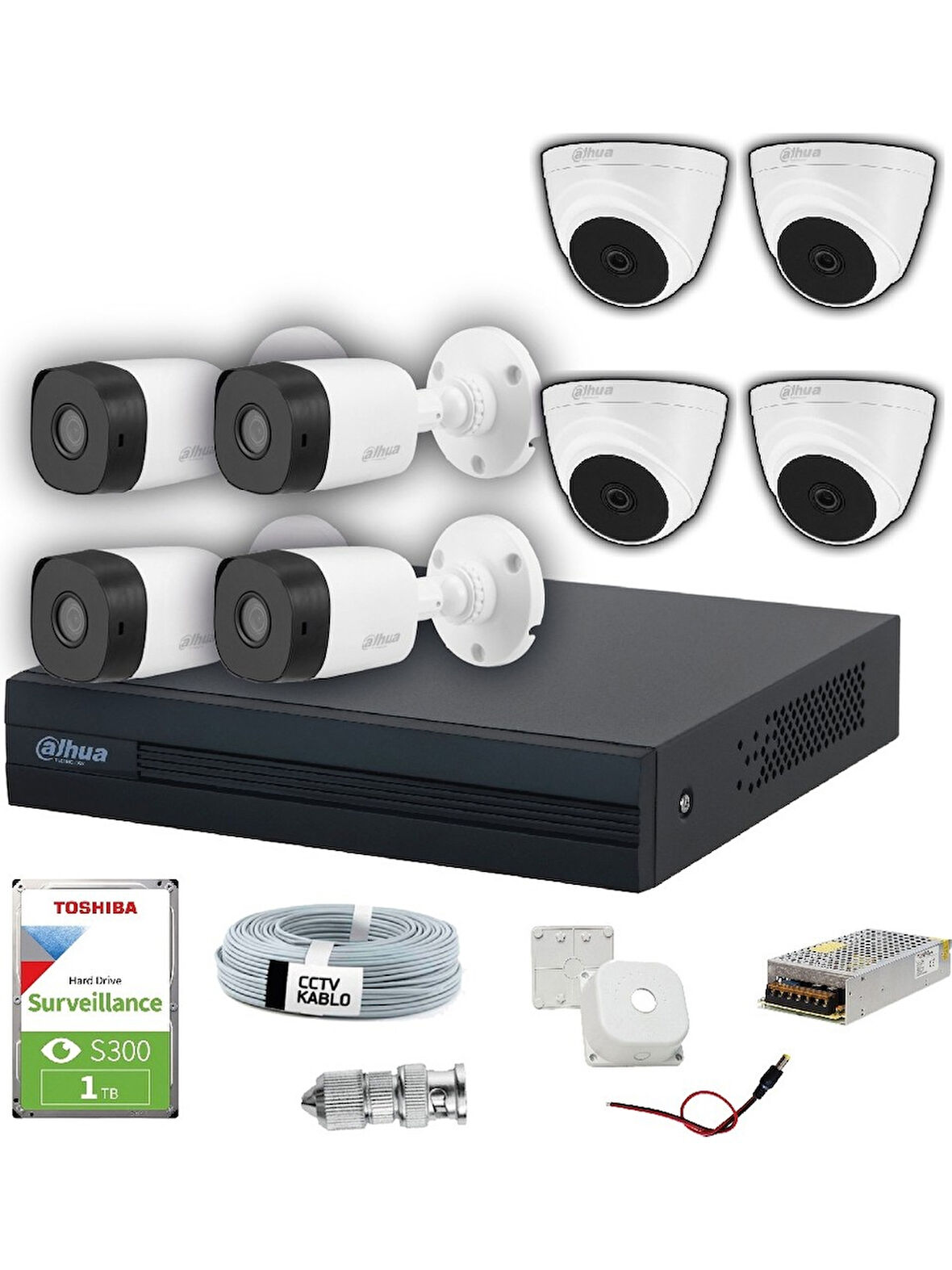 Dahua 8 Kameralı 20 Metre Gece Görüşlü Full HD Güvenlik Kamera Seti