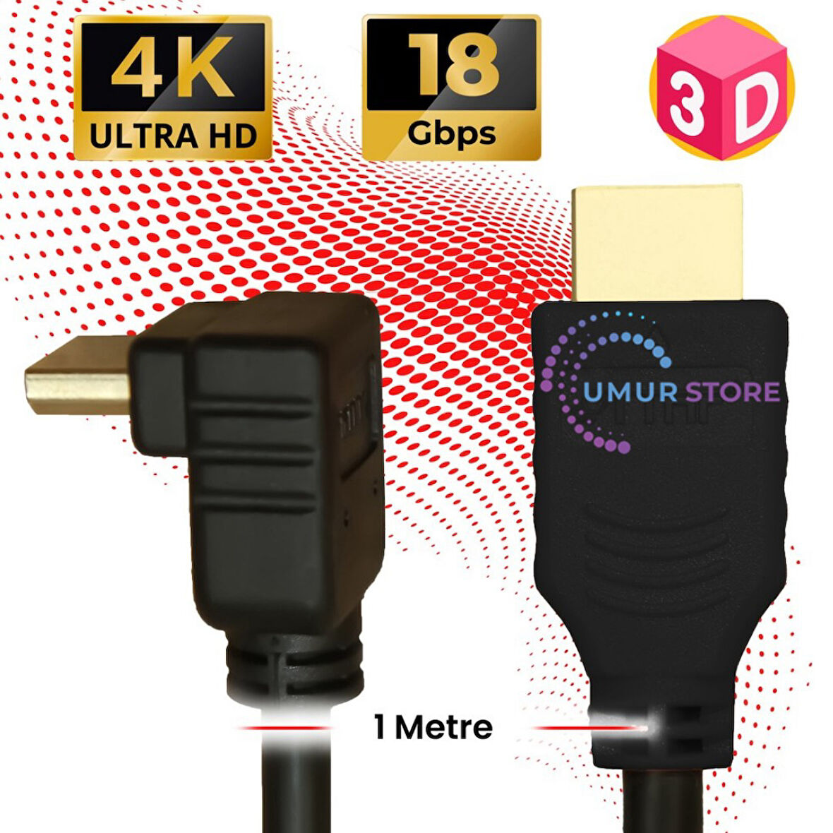 HDMI 2.0 4K Ultra Hd 60 Hz L Tipi Ses ve Görüntü Aktarım Kablosu 1 Metre