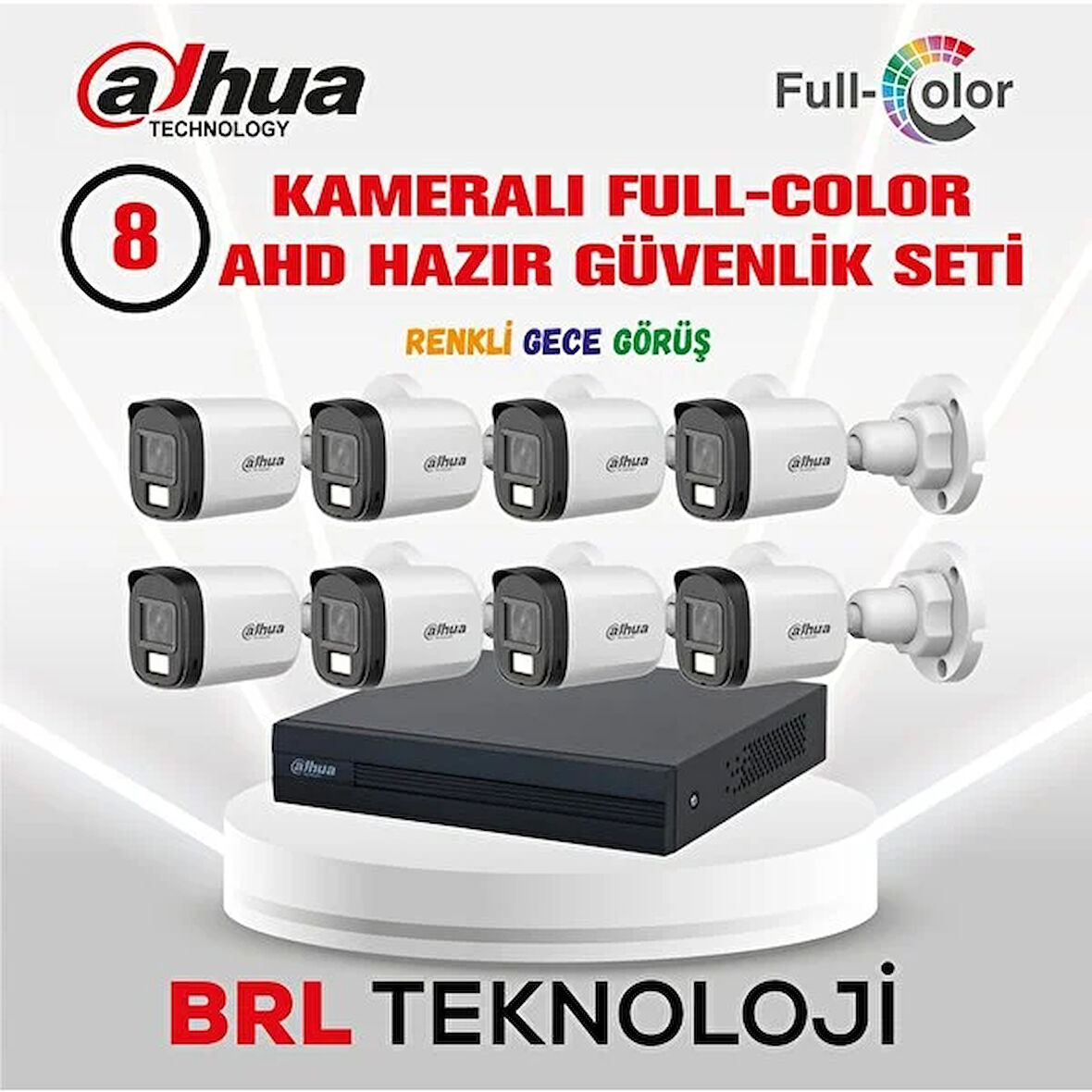 Dahua 8 Kameralı 30 Metre Renkli Gece Görüşlü Full Hd Güvenlik Kamera Seti