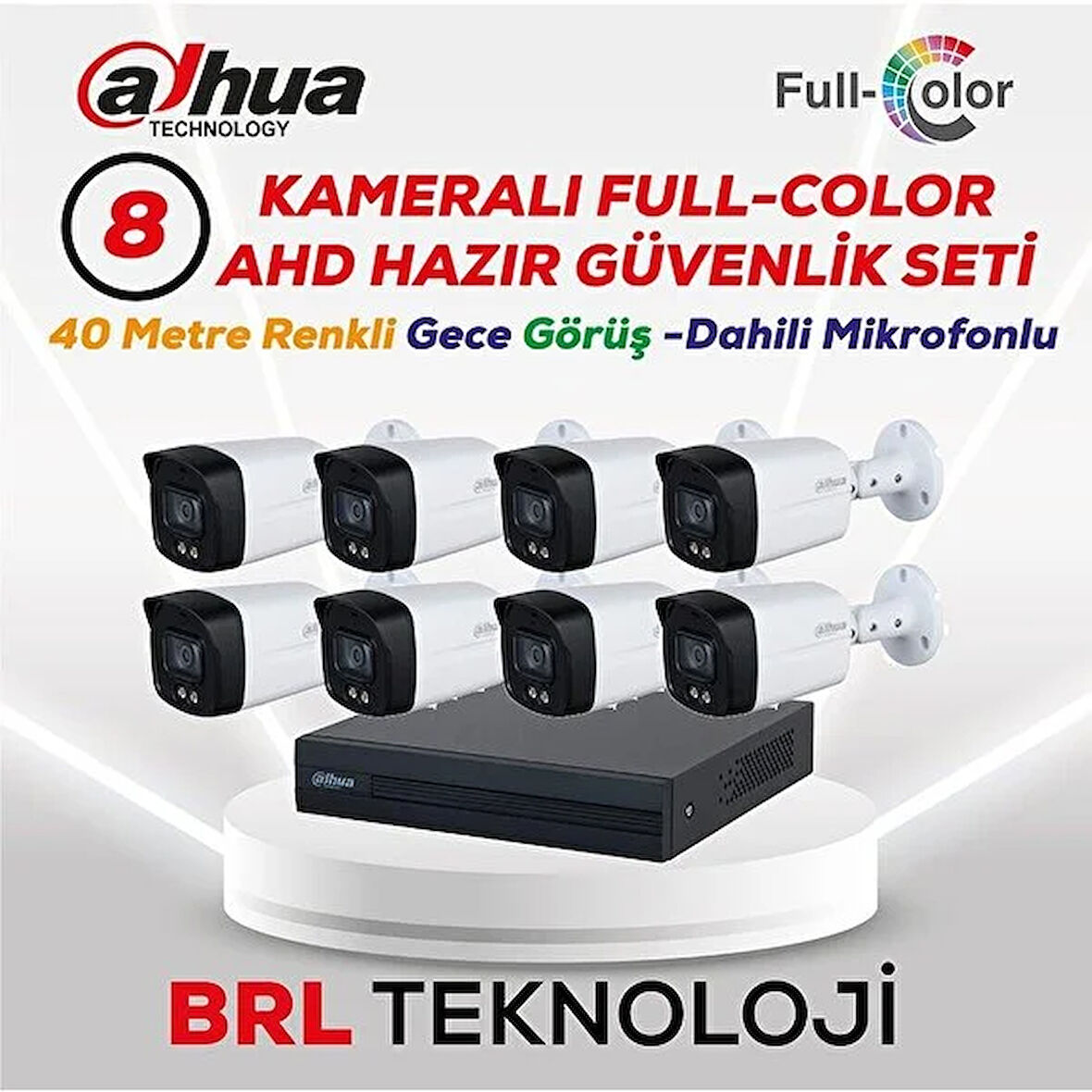 Dahua 8 Kameralı 40 Metre Renkli Gece Görüşlü Fullhd Dahili Mikrofonlu Kamera Seti