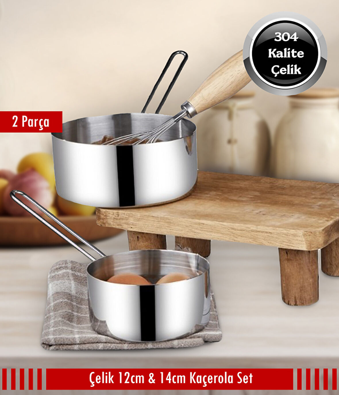 Çelik 2 li Kaçerola Sosluk Sütlük Set 12cm-14cm