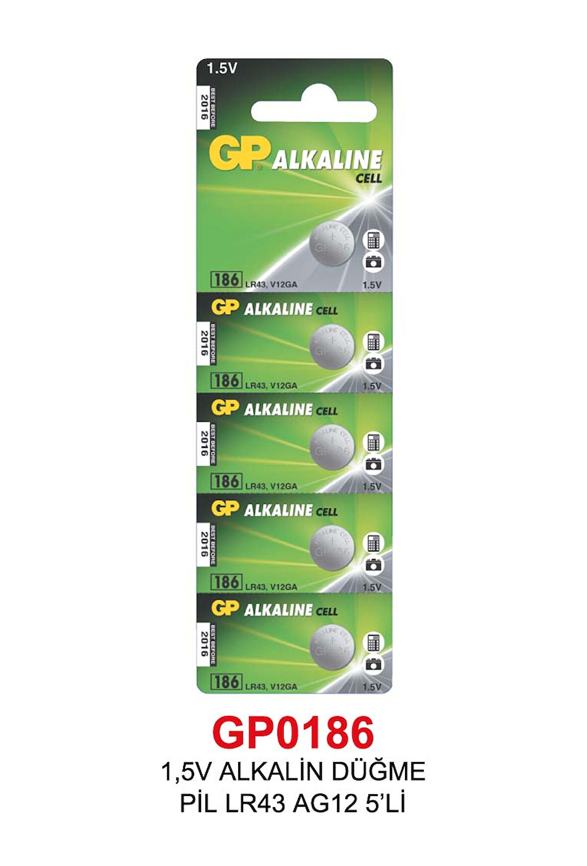 ,5V ALKALİN DÜĞME PİL LR43 AG12 5'Lİ