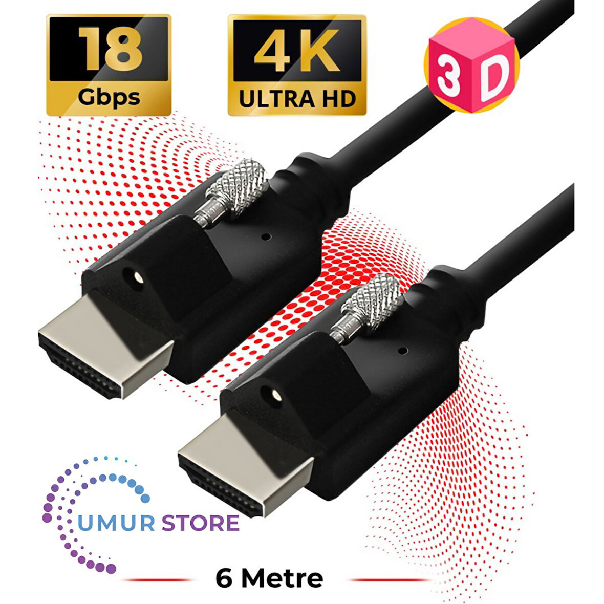 Vidalı HDMI 2.0 4K Ultra Hd 60 Hz Ses ve Görüntü Aktarım Kablosu 6 Metre