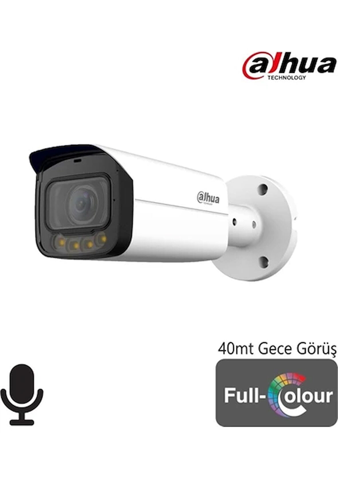 Dahua HAC-HFW1209TLMP-A-LED-0360B 2mp 1080P Hdcvı Full Color 4ın1 Bullet Kamera (40MT Ir)(Dahili Ses)