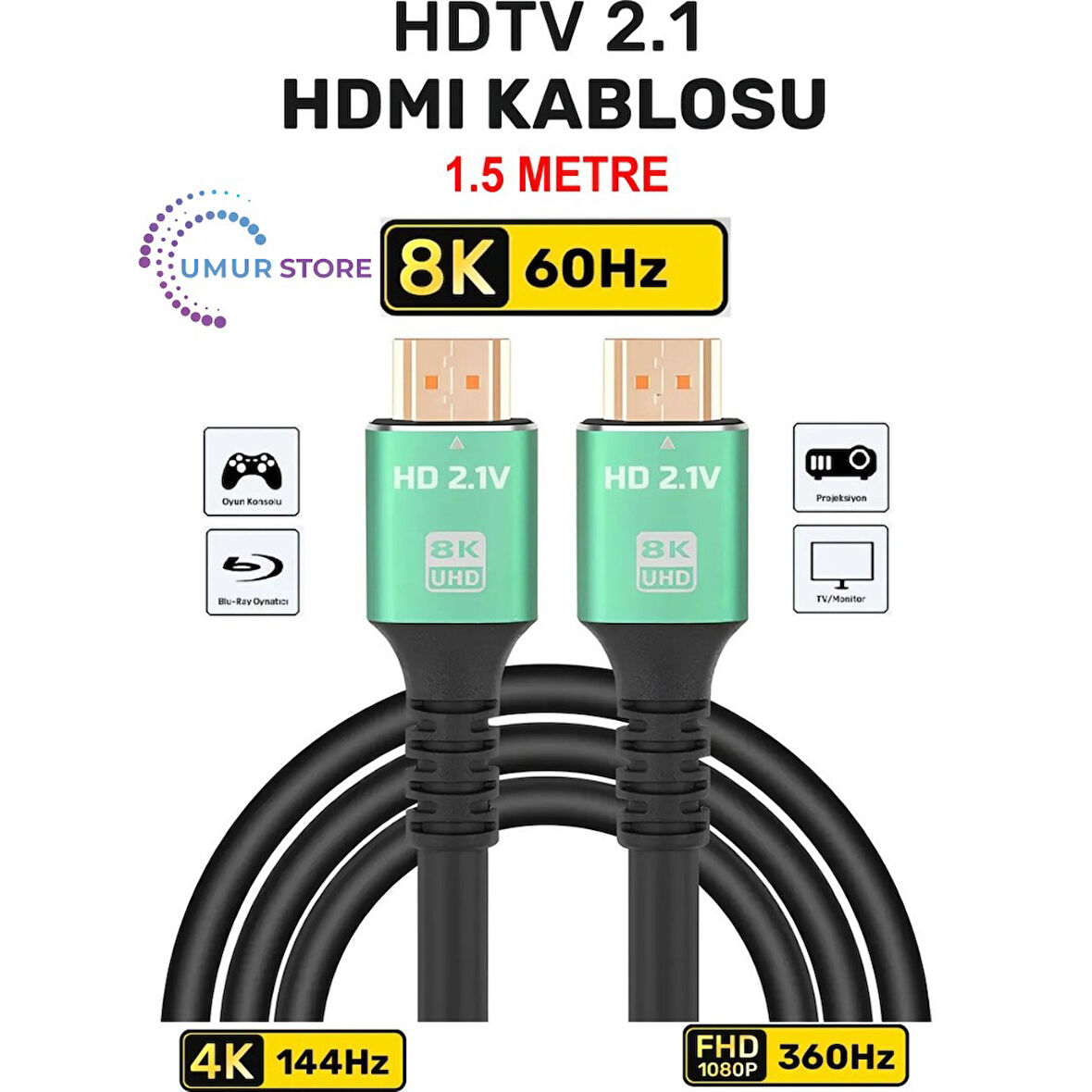 3117 HDMI 2.1 Kablo 8K Ultra Hdtv 1.5 Metre, 8k 60Hz, 4K 120Hz, 7680P Hdr 2.1V 48GBS Görüntü Kablosu