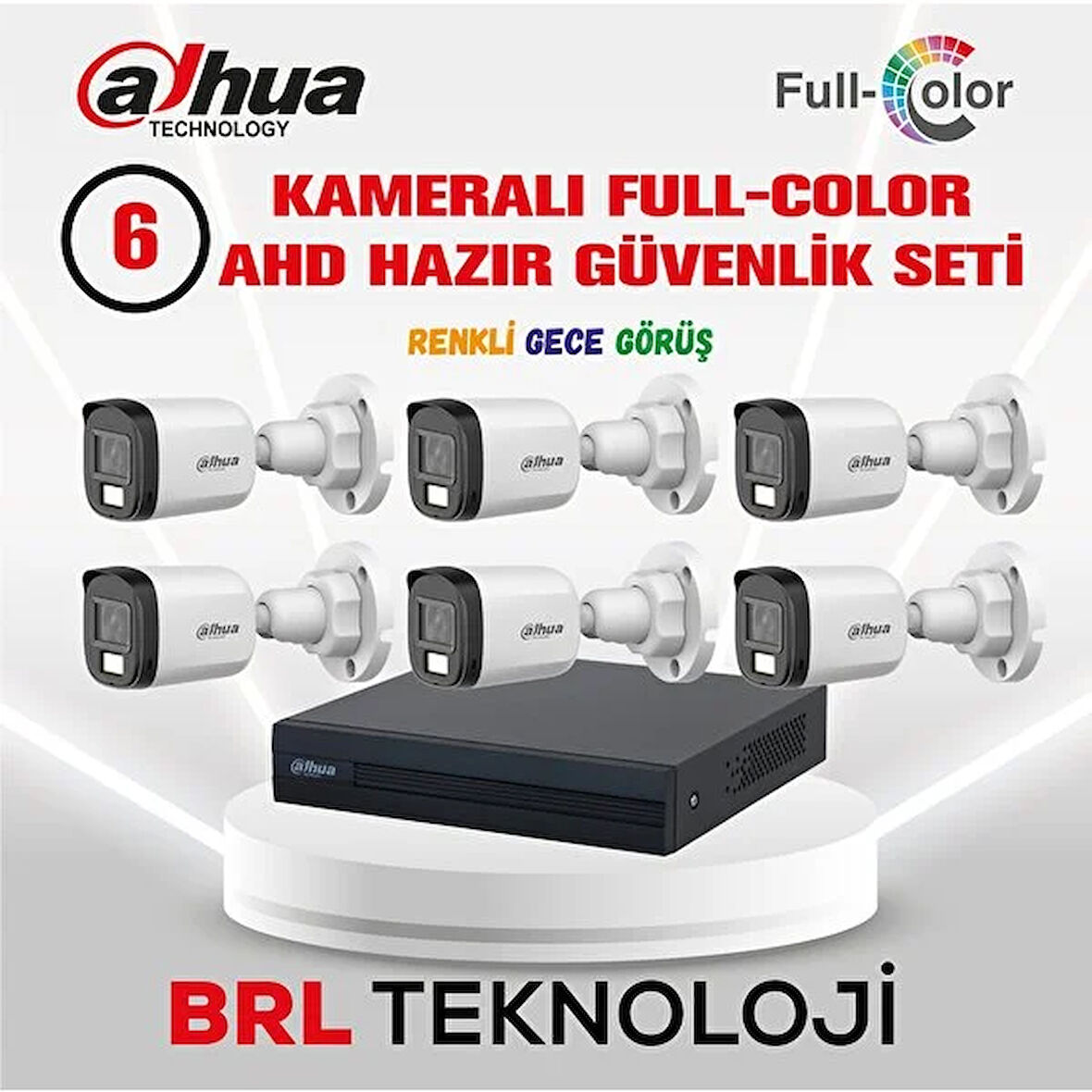 Dahua 6 Kameralı 30 Metre Renkli Gece Görüşlü Full Hd Güvenlik Kamera Seti