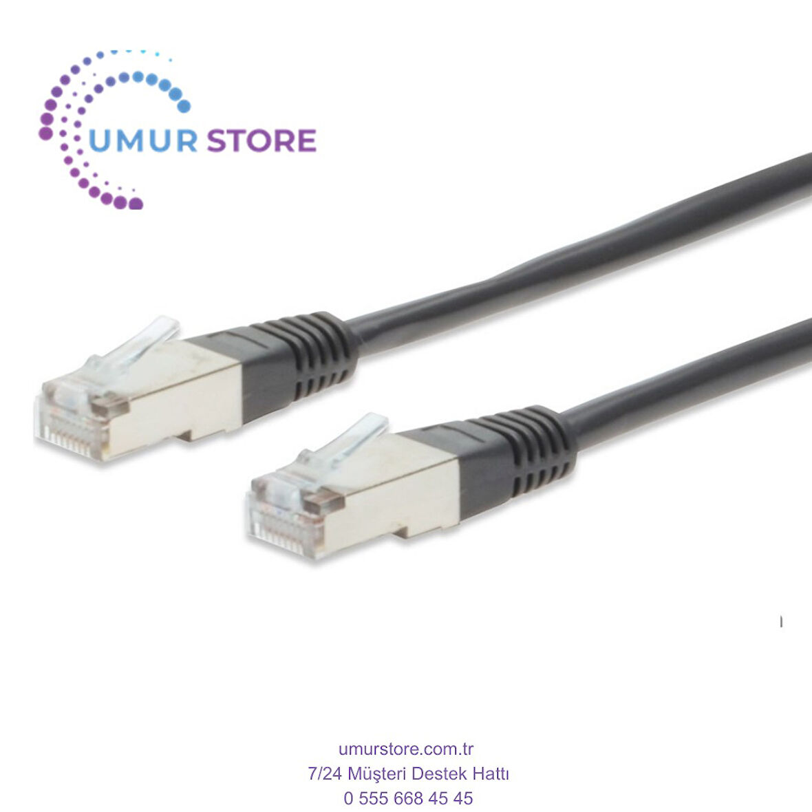 Cat.5e Crossover Patch Kablo, S/stp, Zırhlı, Awg 26, Altın Kaplama, 5 Metre, Siyah Renk