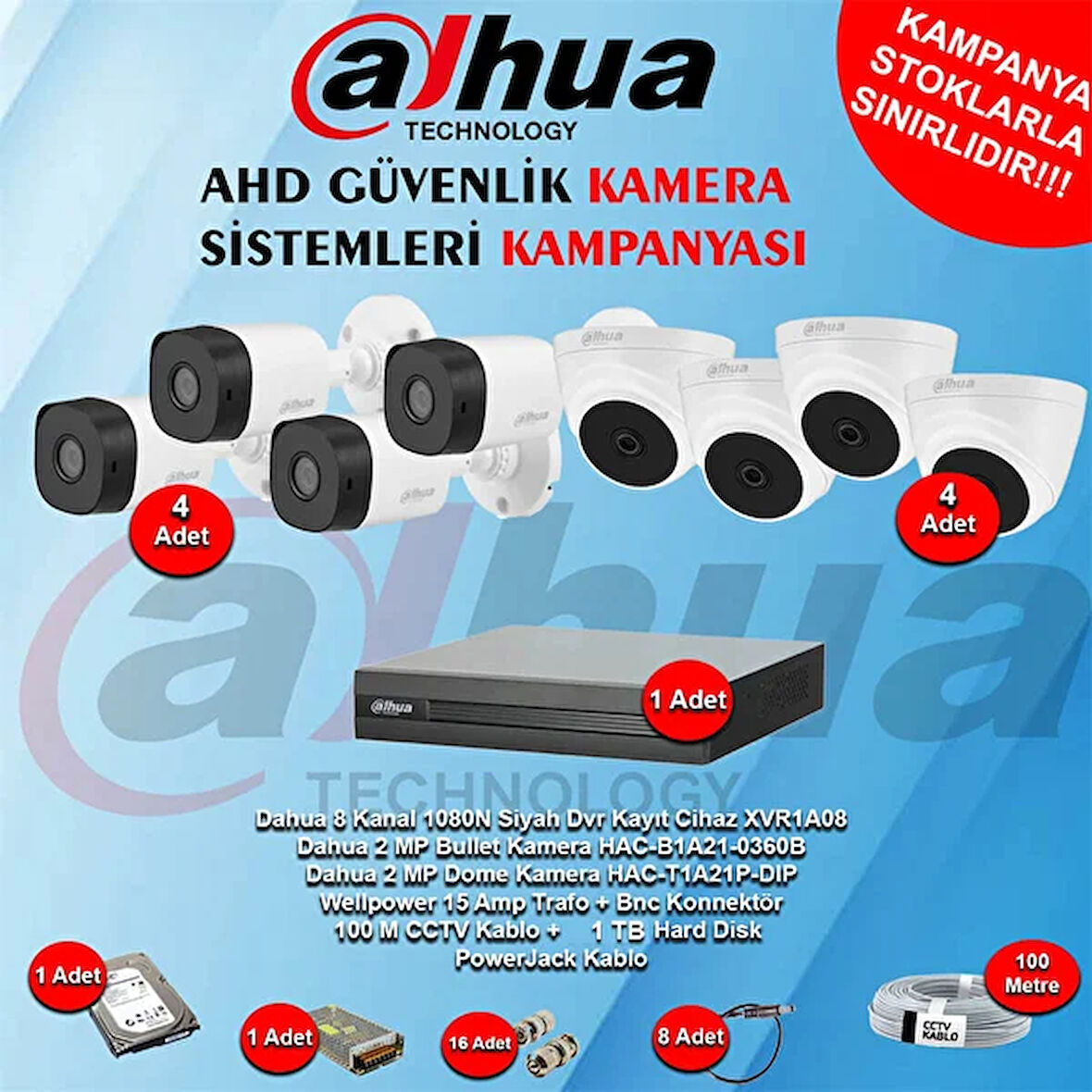 Dahua 8 Kanal Ahd Güvenlik Kamera Kampanya Seti