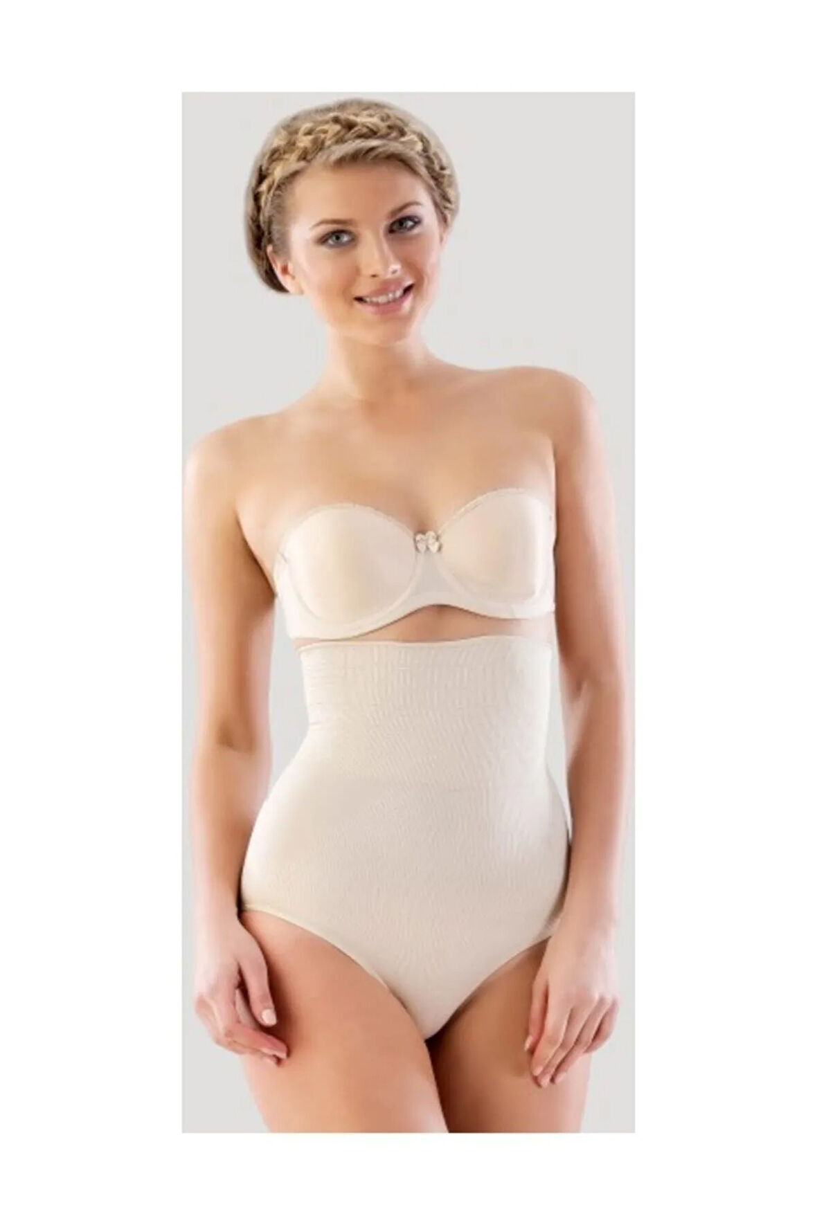 Çift Kat Yüksek Bel Desenli Slip Korse Ten