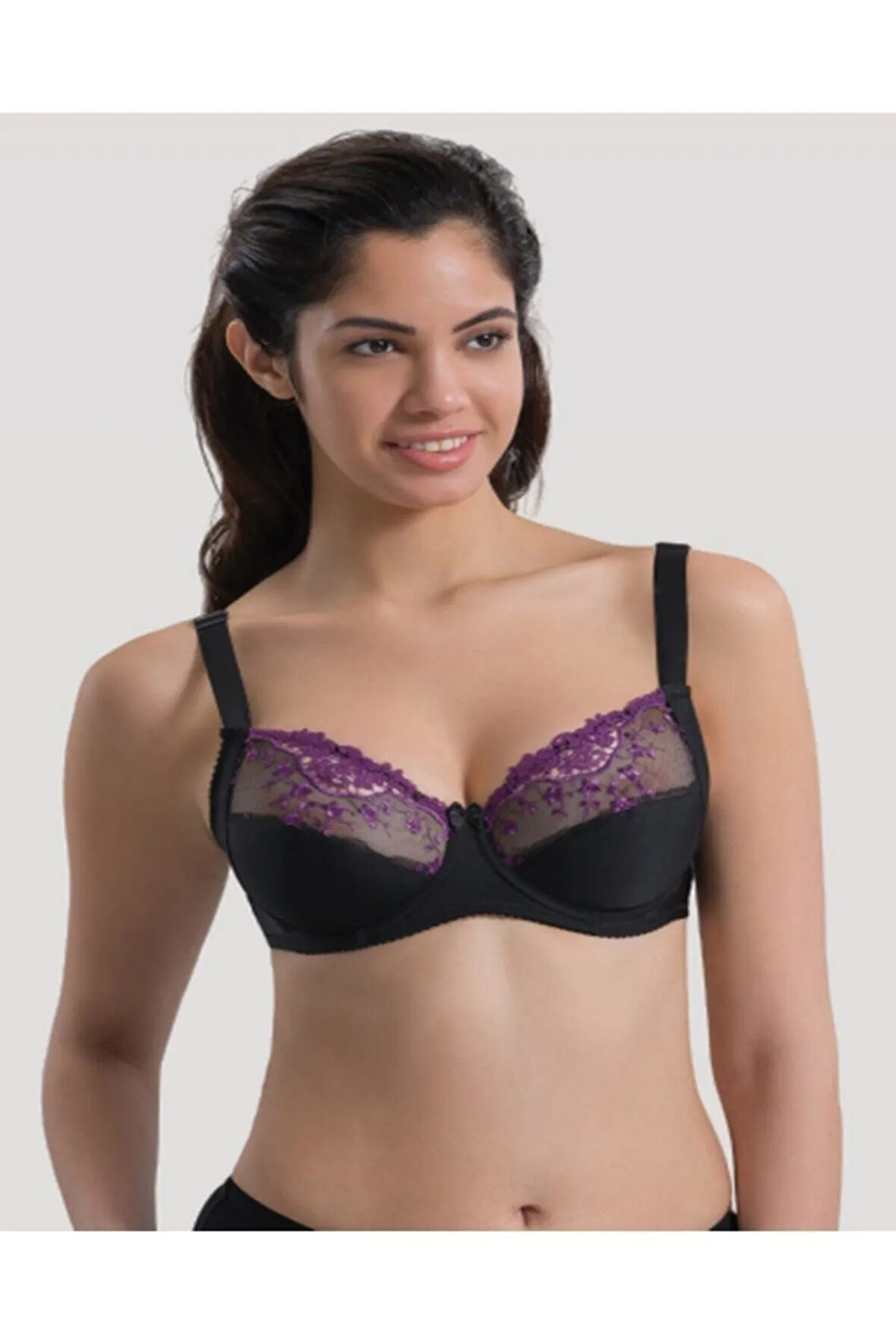 Kadın Toparlayıcı Dantelli Sütyen Siyah Mor 136