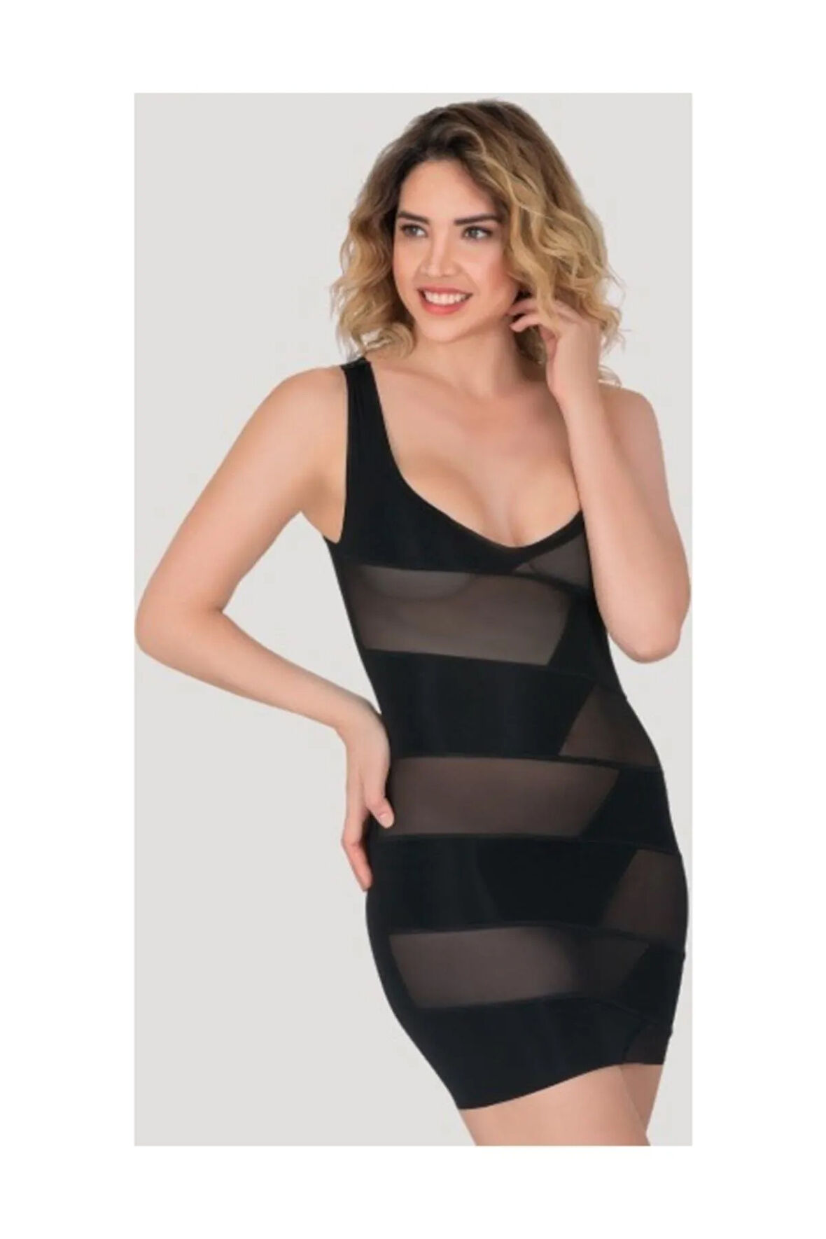 Damalı Elbise Kombinezon Siyah