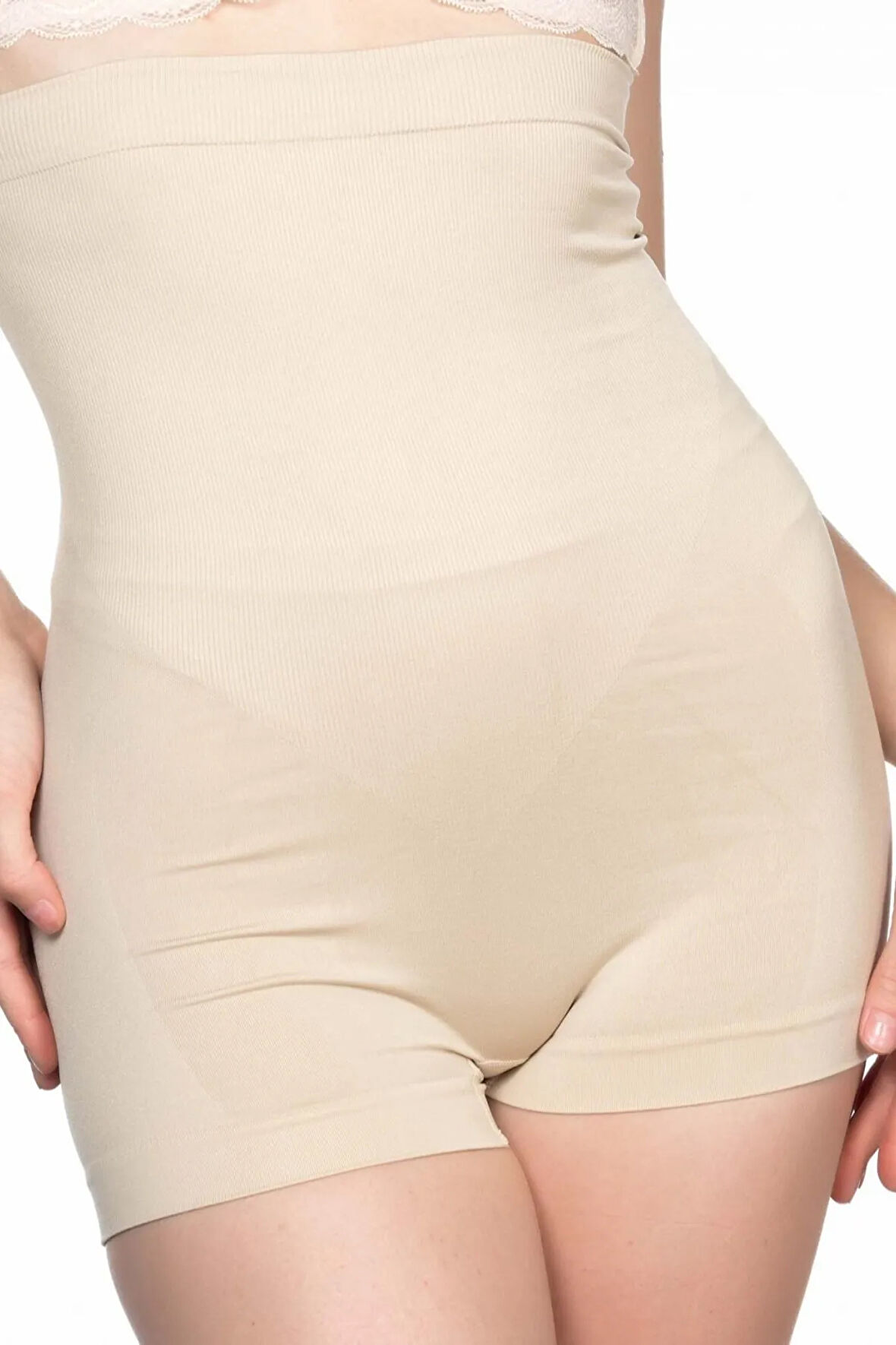 Kadın Bej Uzun Bel Kısa Paçalı Korse