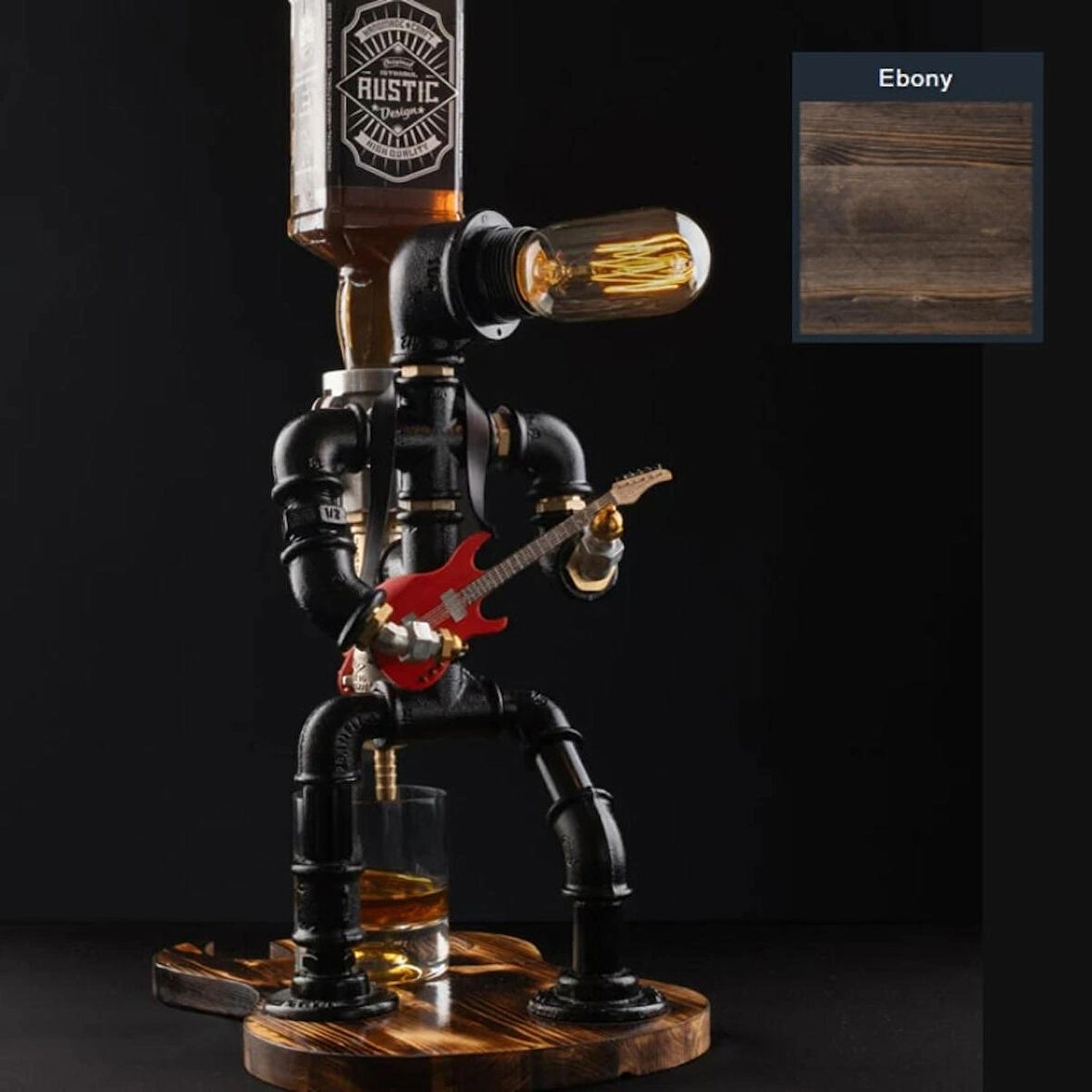 Rustik Atölye Rockstar Masa Lambalı Lampenser İçki Musluğu Ebony