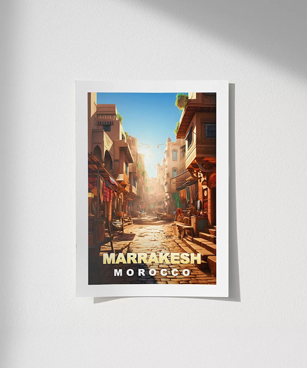 Çerçevesiz Poster Marrakeş'in Sıcak Sokakları ve Çarşı Manzarası