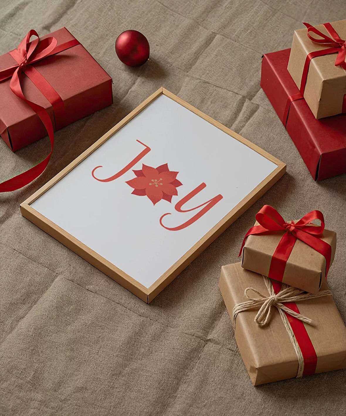 Çerçevesiz Poster Noel Çiçeği Temalı Joy