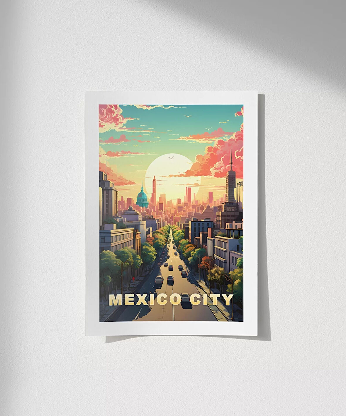 Çerçevesiz Poster Mexico City Gün Batımı ve Şehir Silüeti