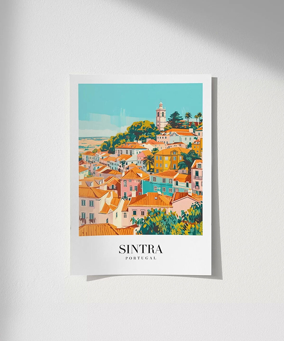 Çerçevesiz Poster Renkli Sintra Evleri Minimalist