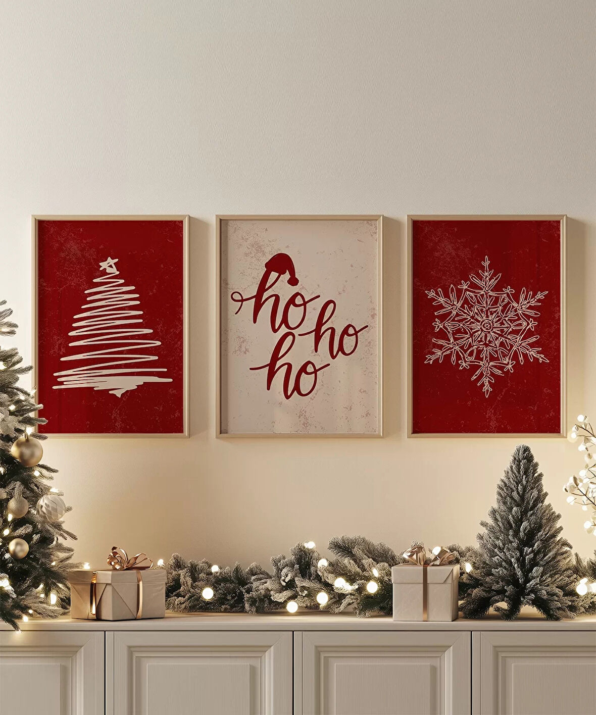 Çerçevesiz Poster Ho Ho Ho Neşesi 3'lü