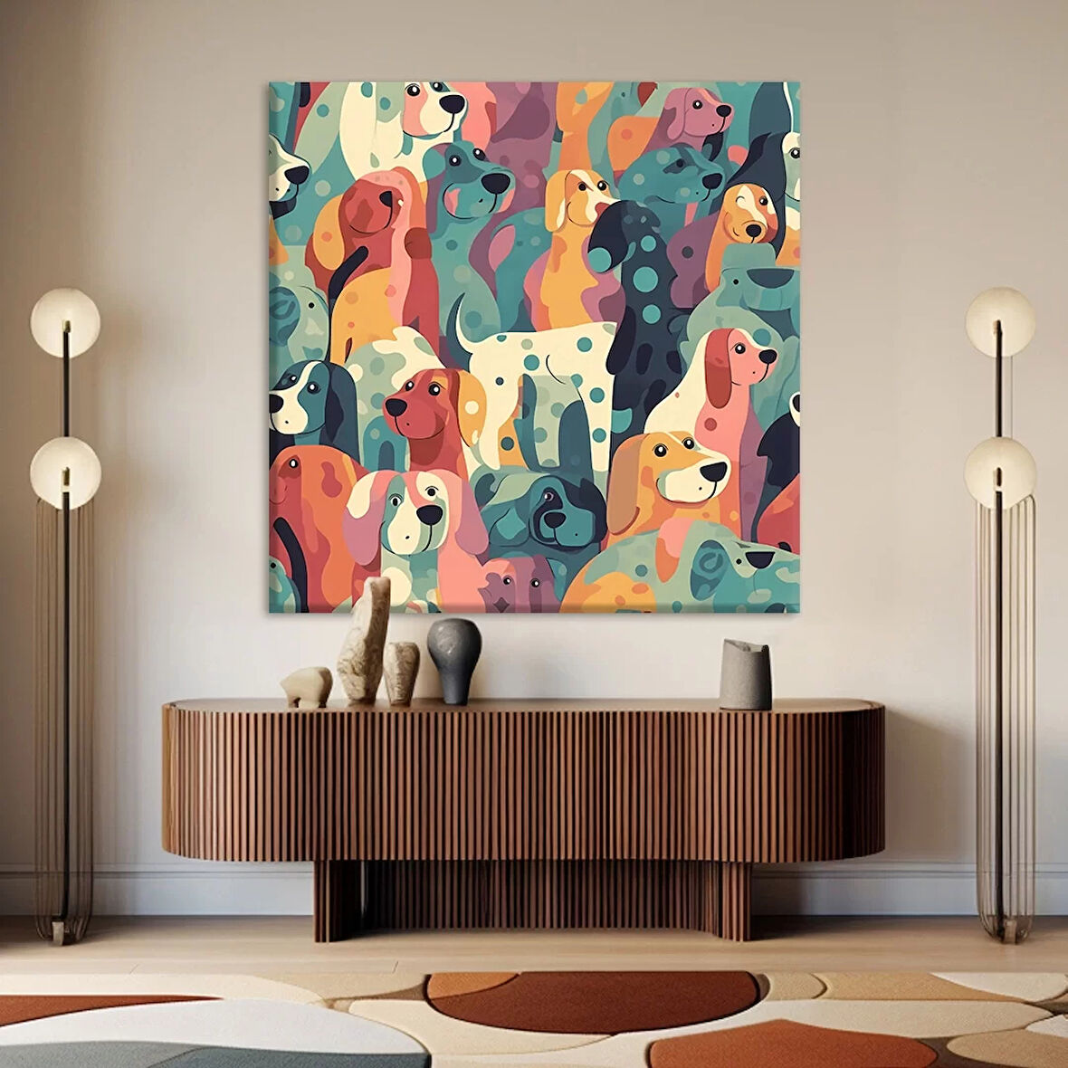 Renkli Sevimli Köpekler Kanvas Tablo