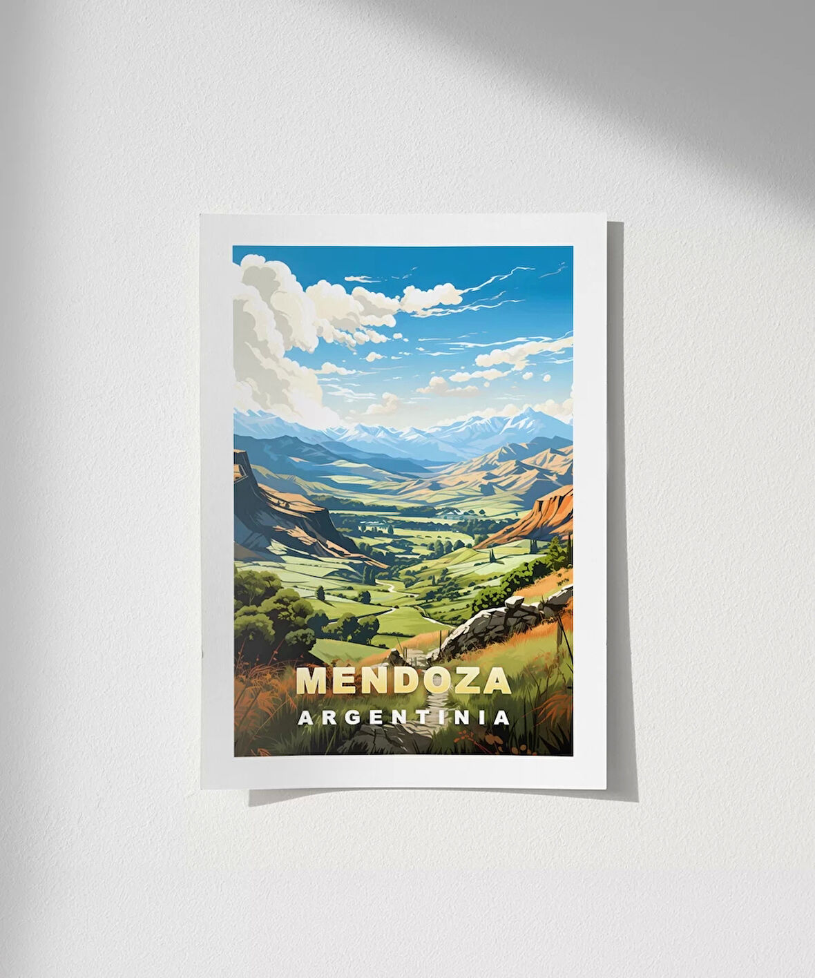 Çerçevesiz Poster Mendoza Dağ Manzarası ve Yeşil Vadiler