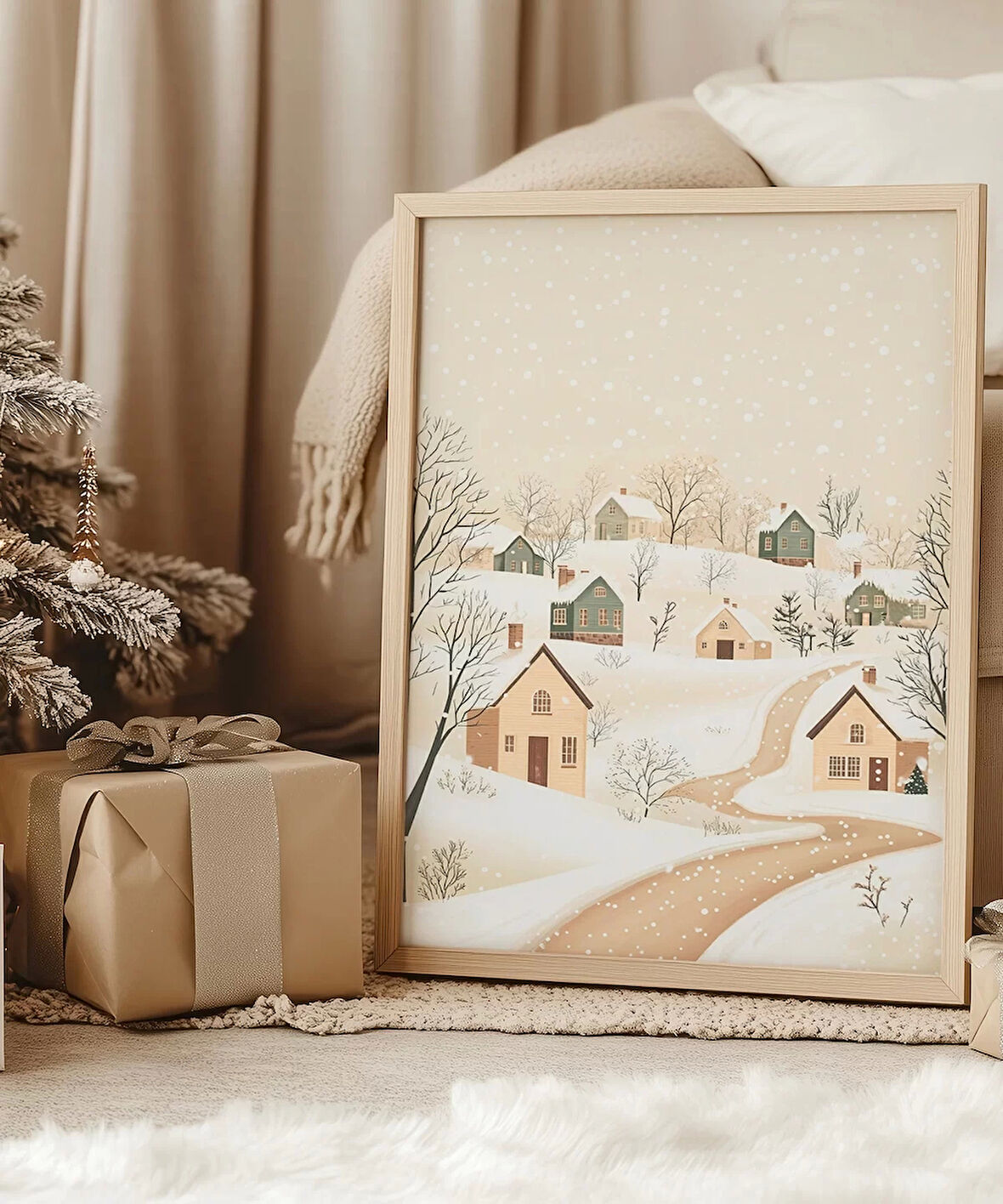 Çerçevesiz Poster Dağ Evine Giden Kış Yolu