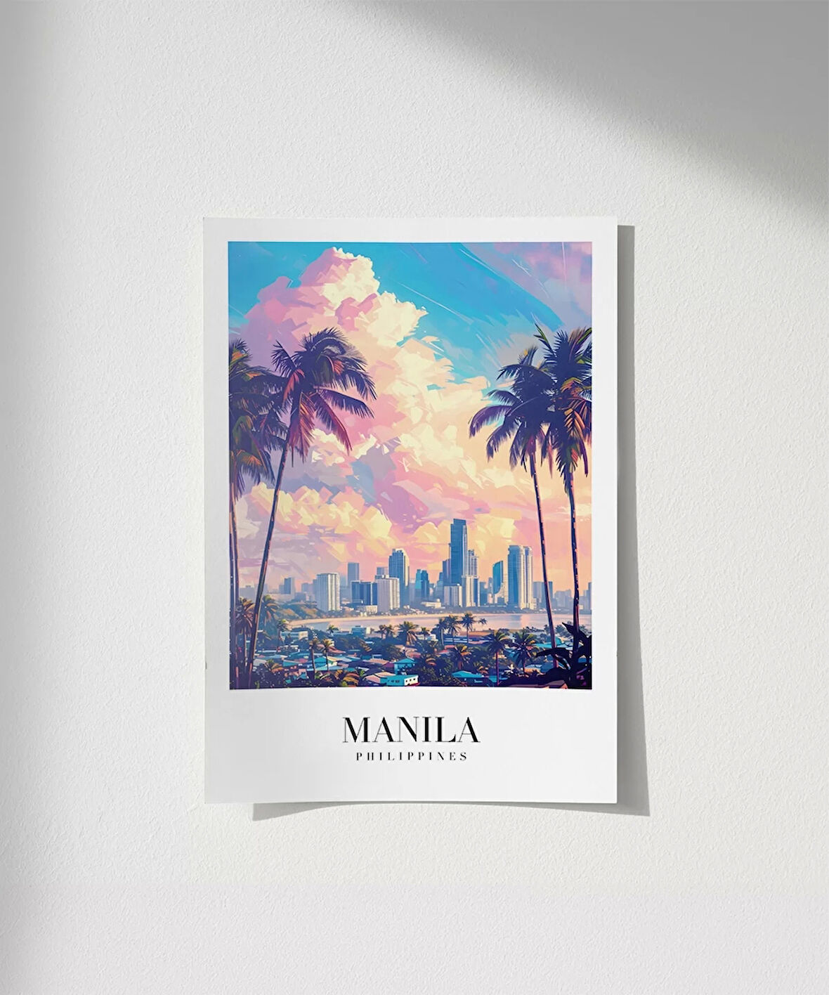 Çerçevesiz Poster Palmiyeler Arasında Şehir Işıkları