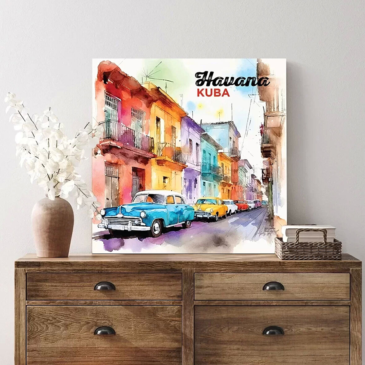 Havana Sokakları Kare Kanvas Tablo