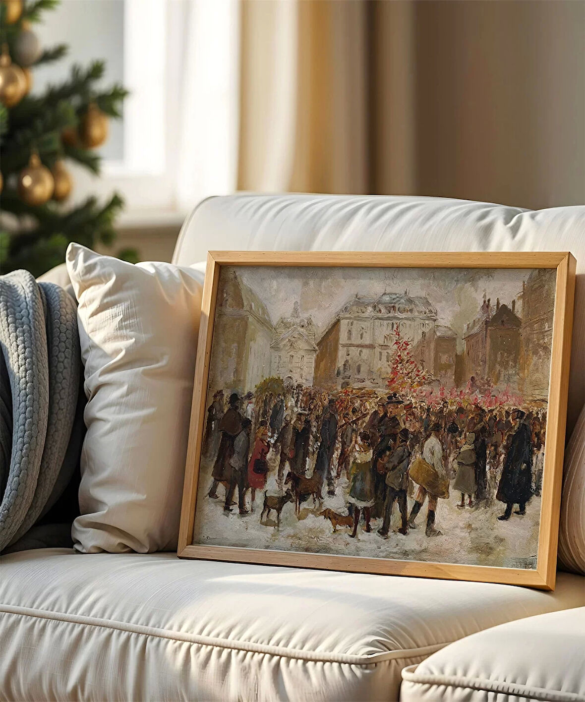 Çerçevesiz Poster Karlı Şehirde İnsanlar