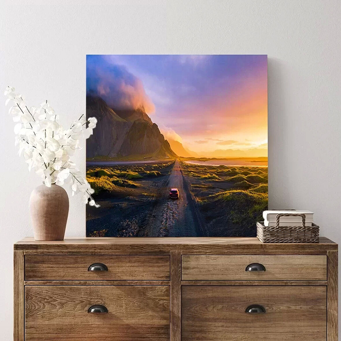 Gün Batımı Yol Kare Kanvas Tablo