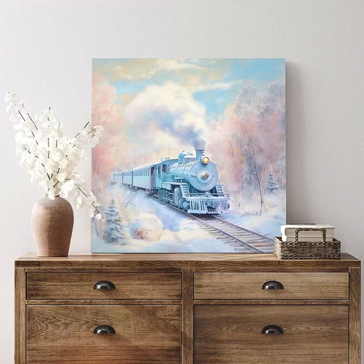 Kış Treni Kare Kanvas Tablo