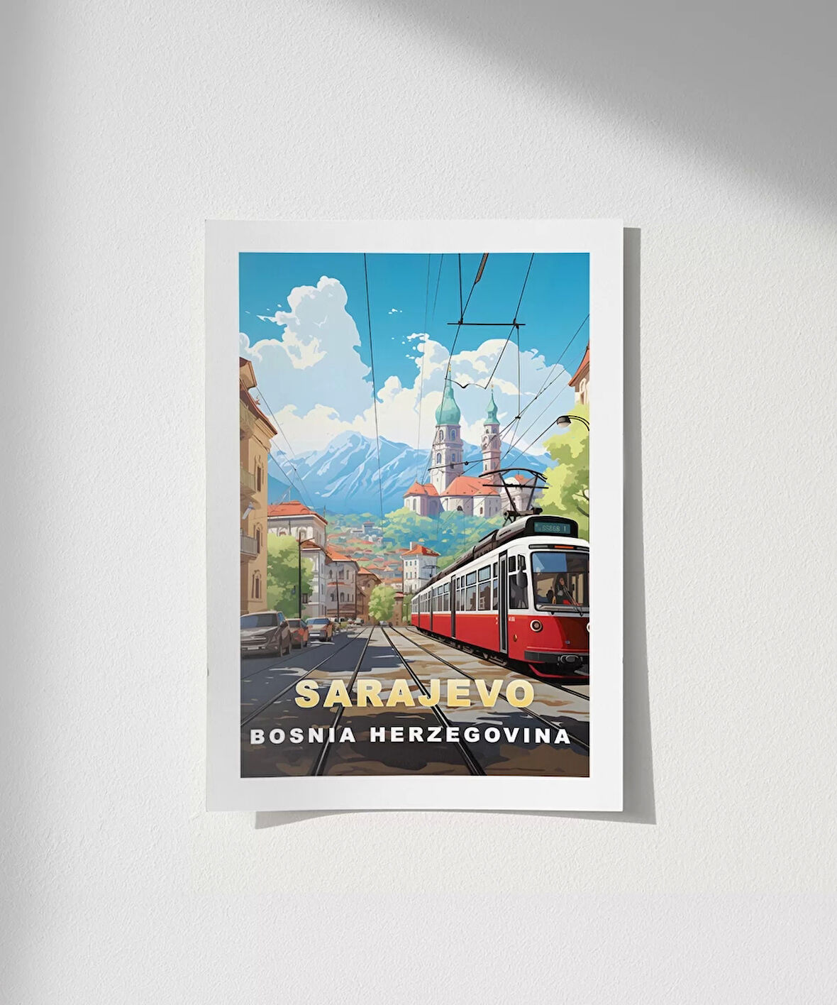 Çerçevesiz Poster Dağların Gölgesinde Sarajevo Şehir Manzarası