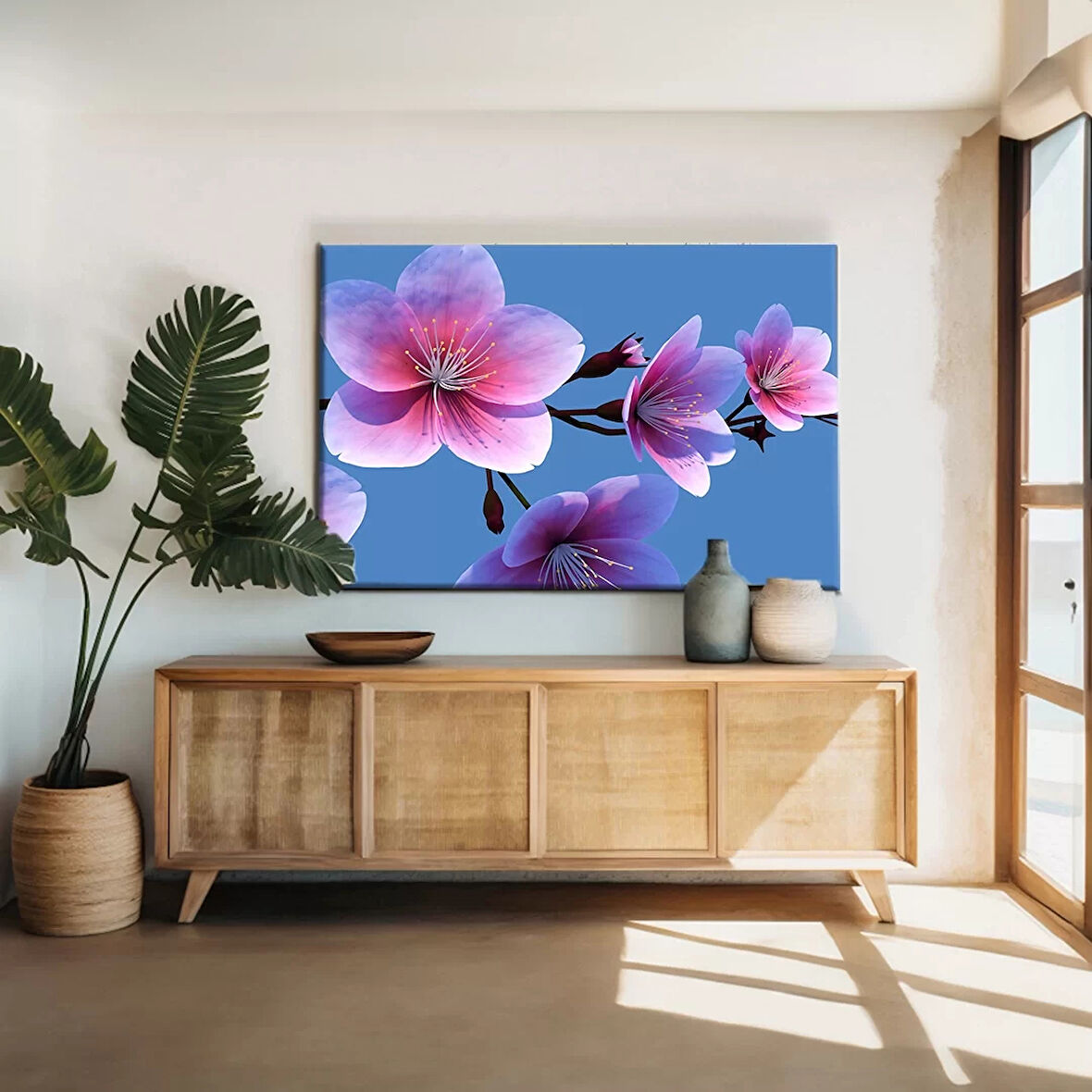 Pembe Çiçekler Kanvas Tablo