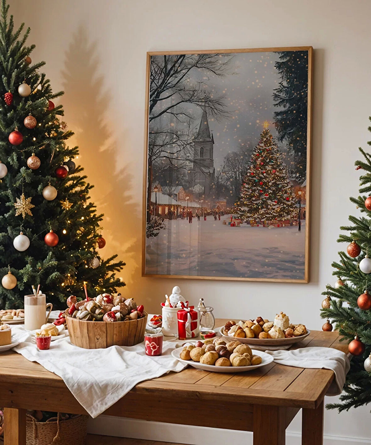 Çerçevesiz Poster Karla Aydınlanmış Kilise