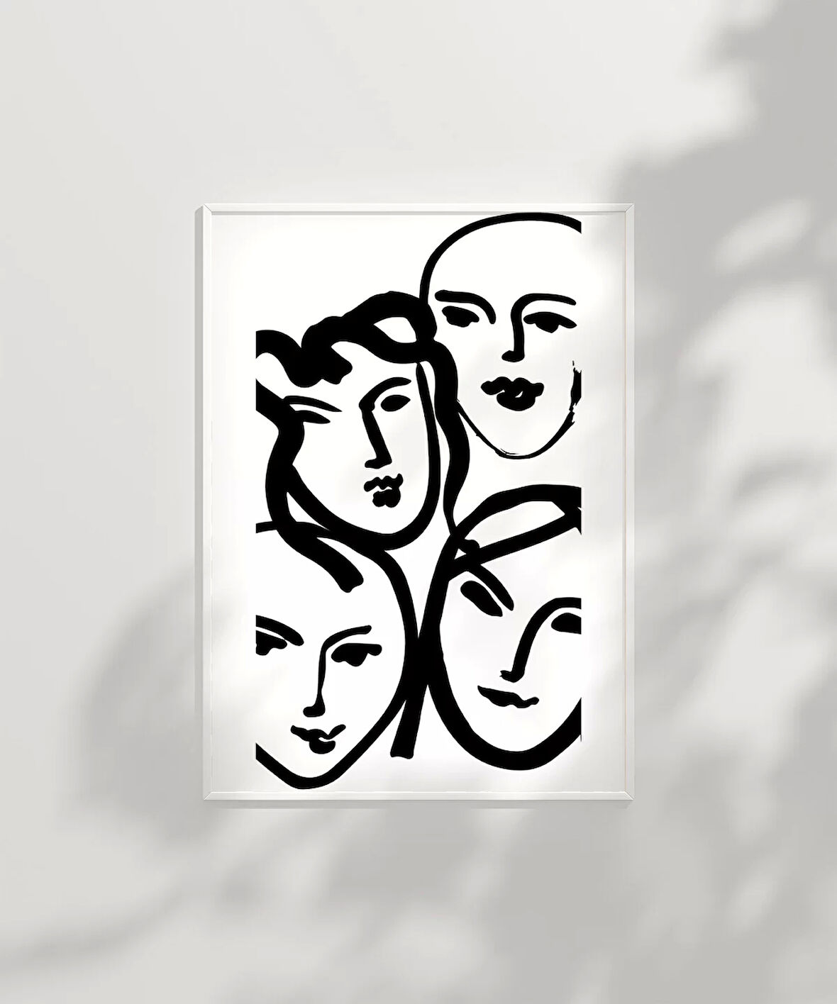 Çerçevesiz Poster Soyut Yüz Çizimleri Minimalist