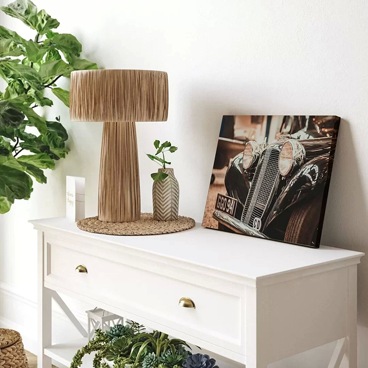 Klasik Araba Detayı Yatay Kanvas Tablo