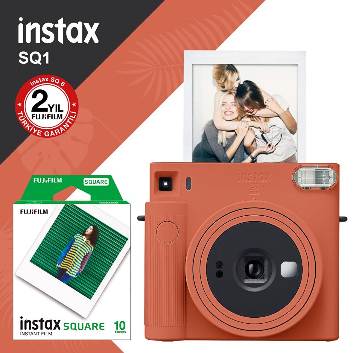 Instax SQ1 Terracotta Turuncu Fotoğraf Makinesi ve 10lu Kare Film